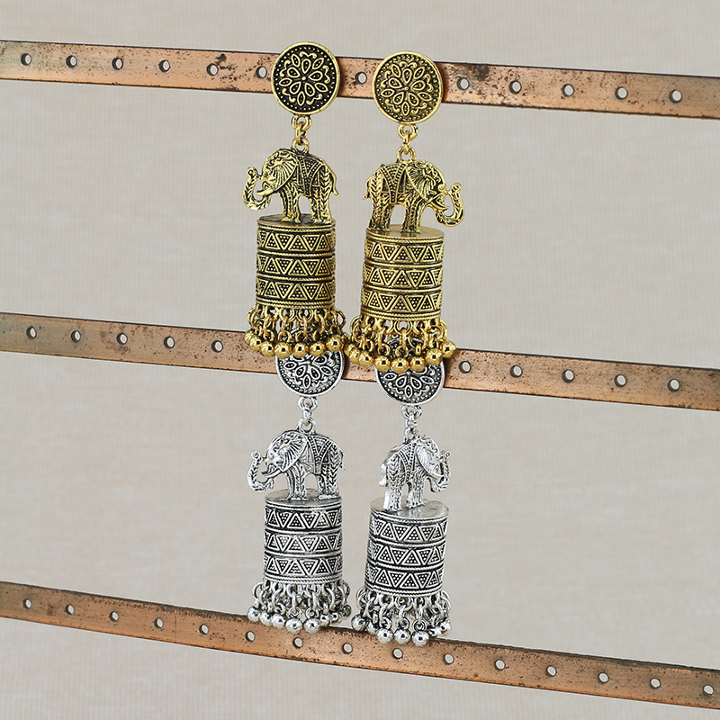 Vintage earrings Fashion ethnic style ancient silver elephant tassel earrings