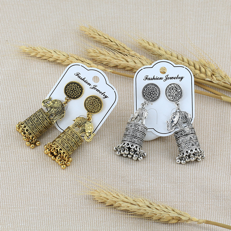 Vintage earrings Fashion ethnic style ancient silver elephant tassel earrings