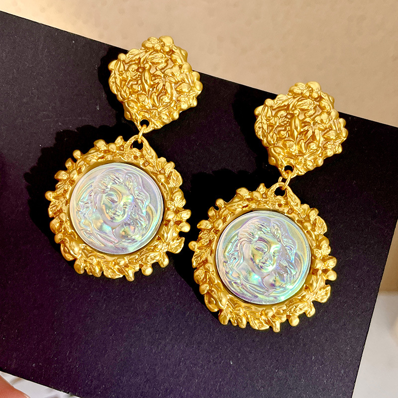 Embossed pearl antique coin earrings medieval ornaments retro personality all matching women's earrings trend earrings accessories