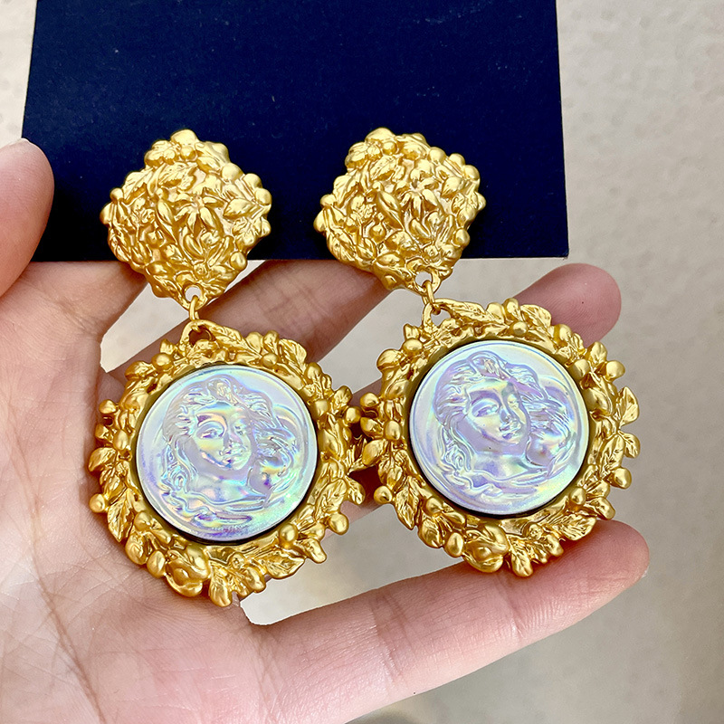 Embossed pearl antique coin earrings medieval ornaments retro personality all matching women's earrings trend earrings accessories