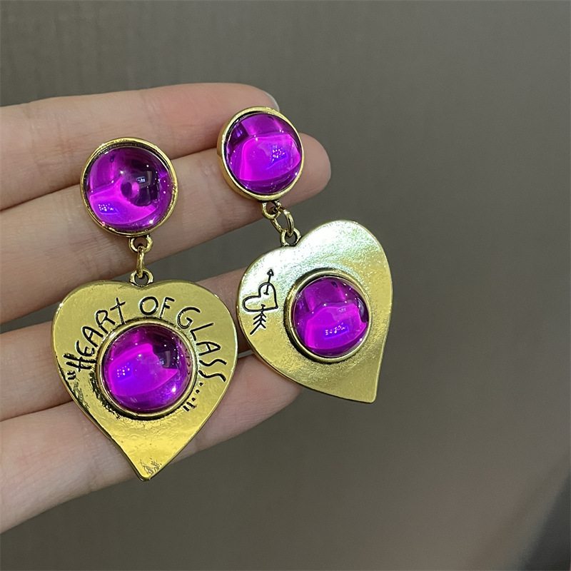 Middle vintage niche vintage style design bow earrings Rhinestone handmade blue glass earrings