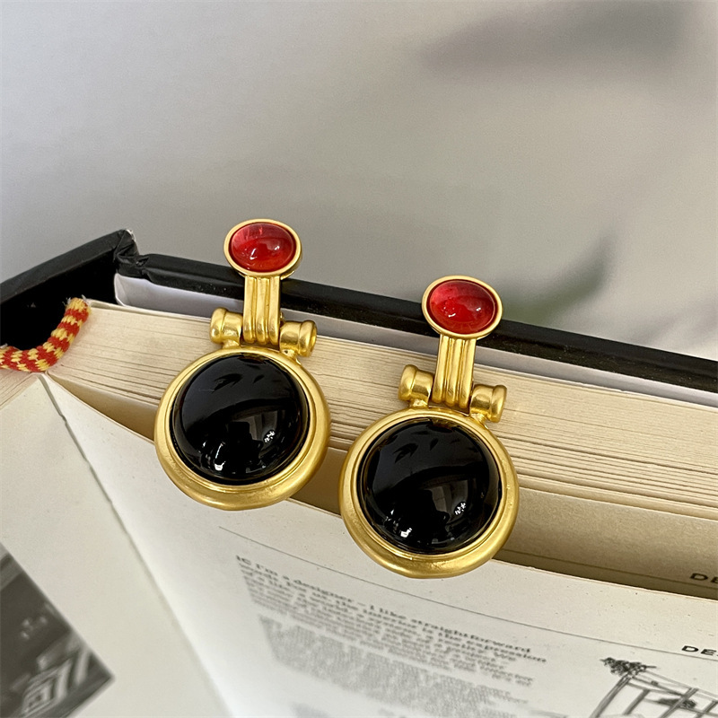 Middle vintage niche vintage style design bow earrings Rhinestone handmade blue glass earrings