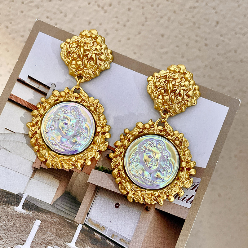 Embossed pearl antique coin earrings medieval ornaments retro personality all matching women's earrings trend earrings accessories