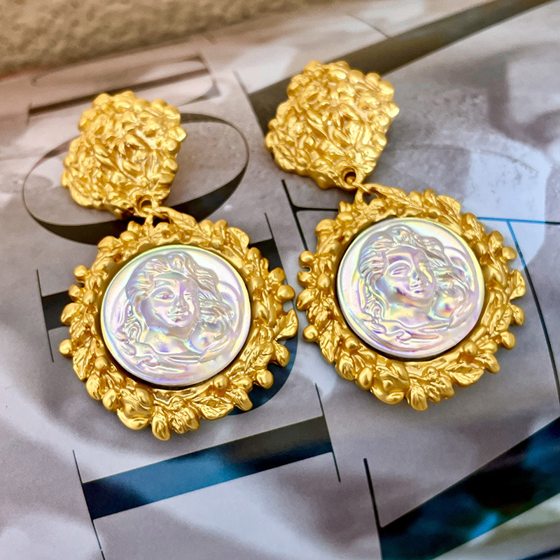Embossed pearl antique coin earrings medieval ornaments retro personality all matching women's earrings trend earrings accessories