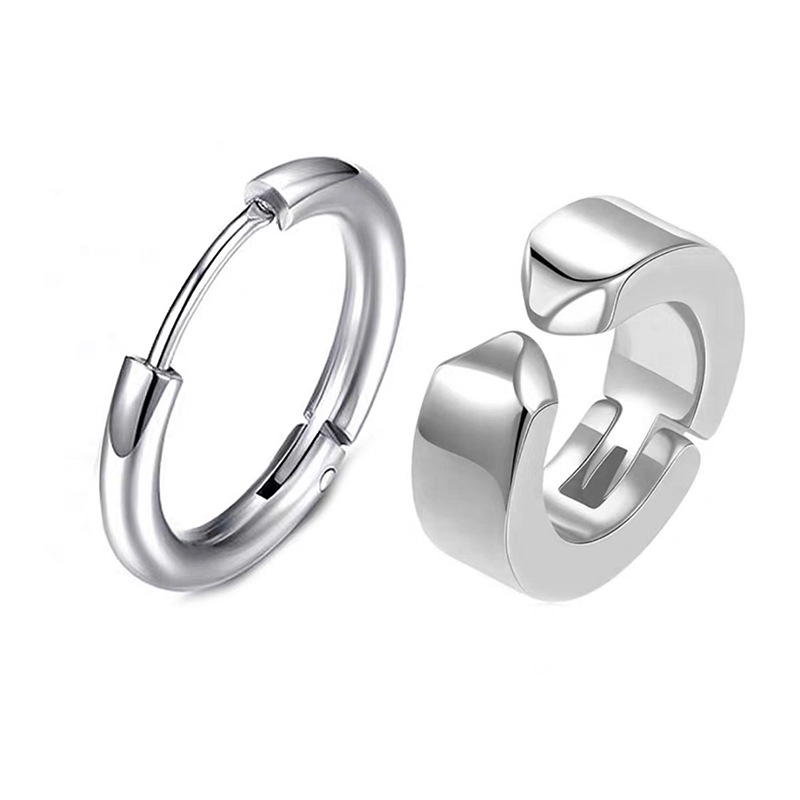 Titanium steel ear clips for men without piercings Advanced sense Trend personality earrings Piercing-free ear bone clips Round stud earrings for women