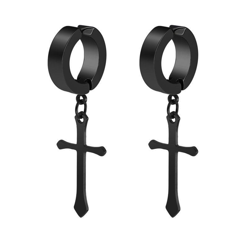 Hip hop punk simple personality niche piercing titanium steel male cross without ear piercings ear clips