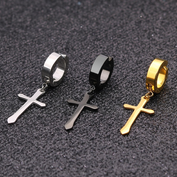 Hip hop punk simple personality niche piercing titanium steel male cross without ear piercings ear clips