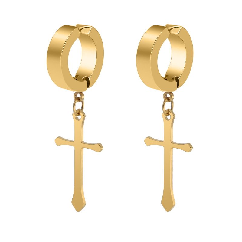 Hip hop punk simple personality niche piercing titanium steel male cross without ear piercings ear clips