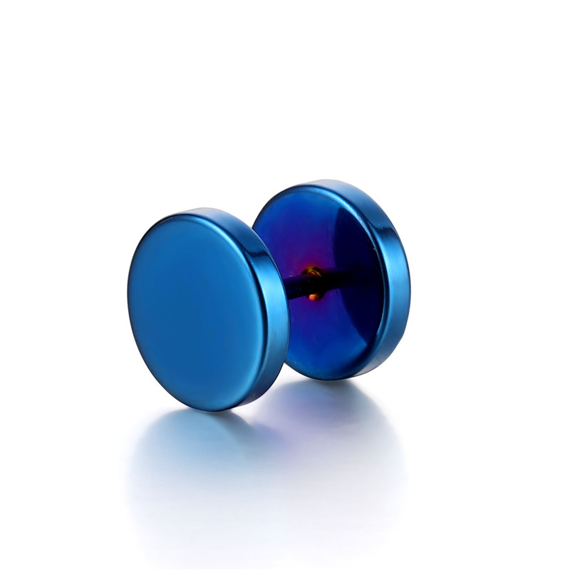 Titanium steel barbell earrings Men's women Stainless steel round cake dumbbell earrings accessories