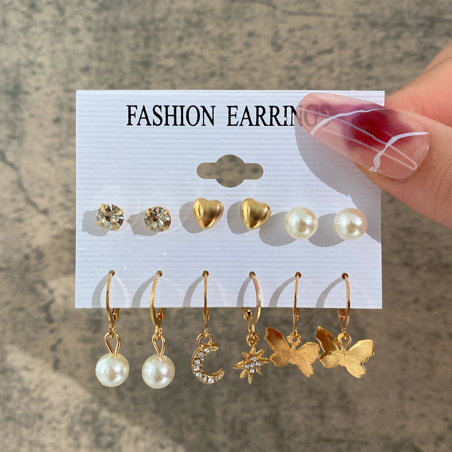 New women's inlaid pearl earrings Creative French vintage gold earring set