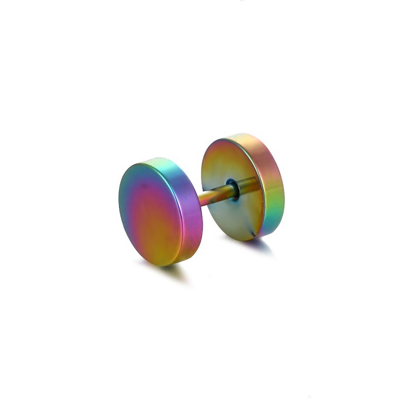 Titanium steel barbell earrings Men's women Stainless steel round cake dumbbell earrings accessories