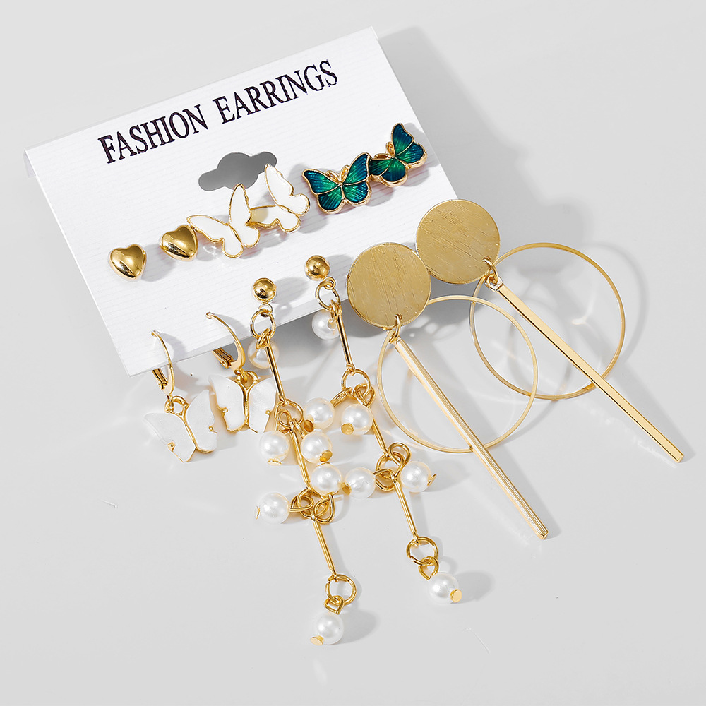 New women's inlaid pearl earrings Creative French vintage gold earring set