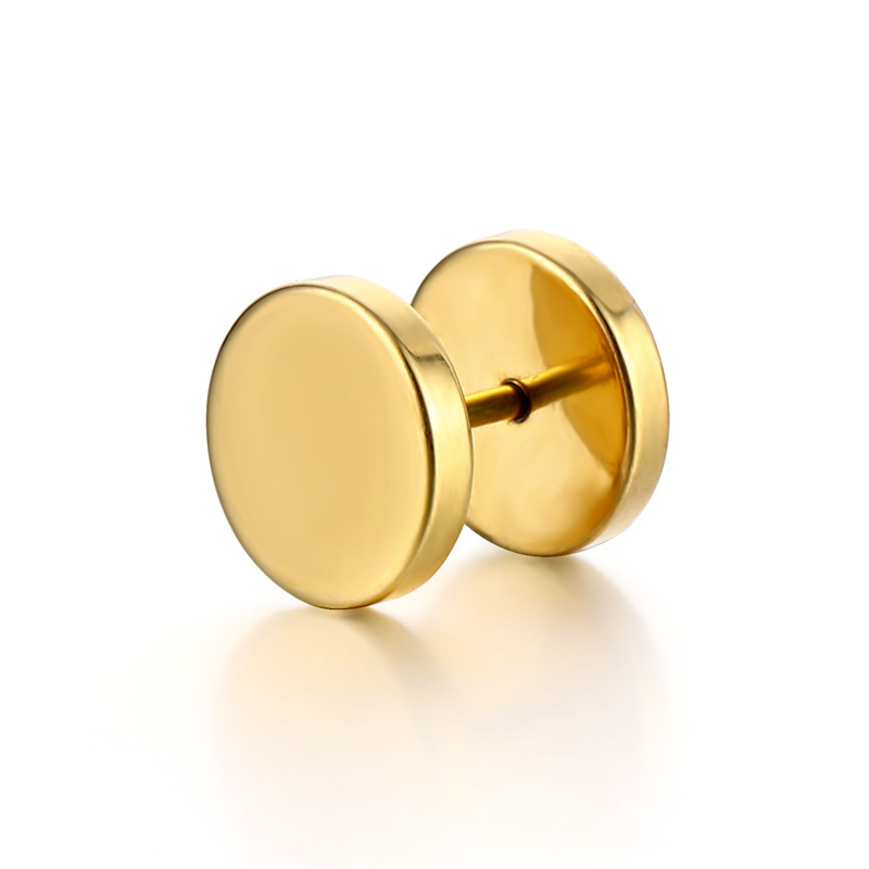 Titanium steel barbell earrings Men's women Stainless steel round cake dumbbell earrings accessories