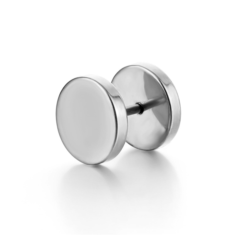 Titanium steel barbell earrings Men's women Stainless steel round cake dumbbell earrings accessories