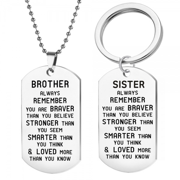 Titanium steel keychain military SISTER BROTHER tag jewelry