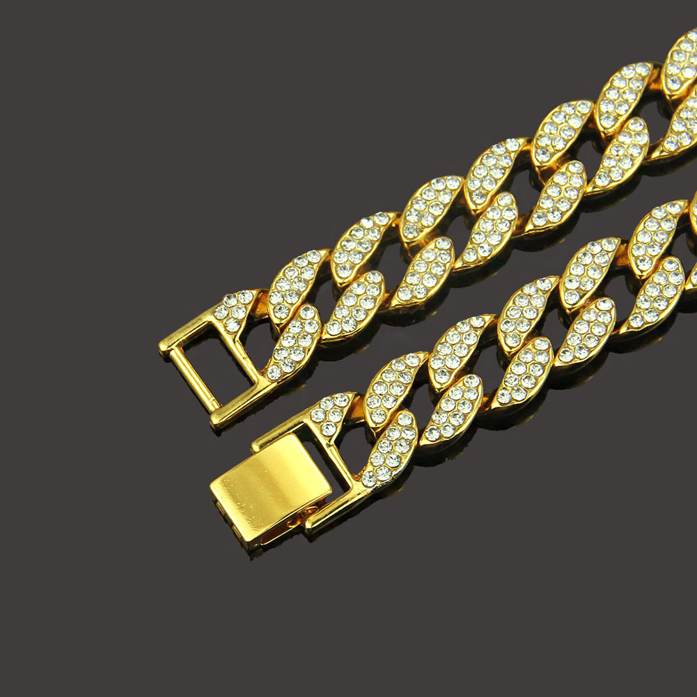 Rap Accessories HIPHOP Full Diamond Cuban Diamond Gold Necklace Hip Ha Trinket