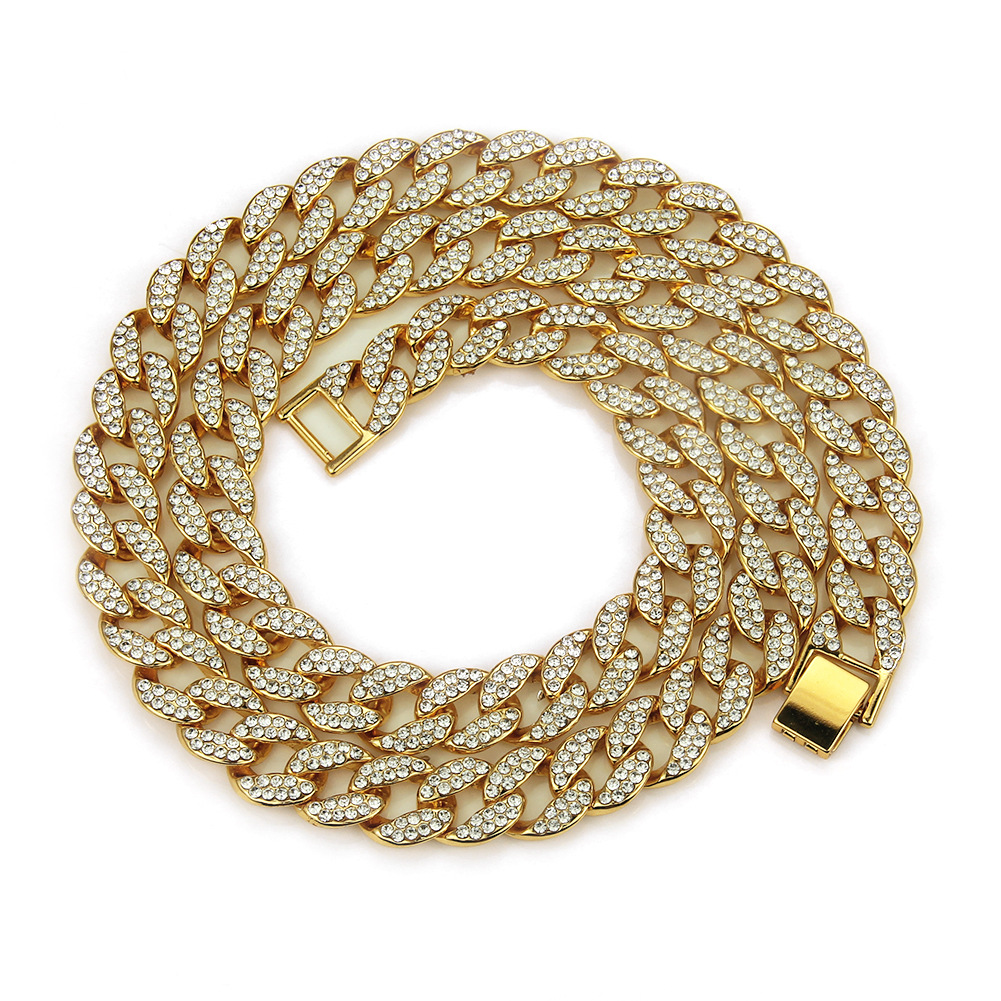 Rap Accessories HIPHOP Full Diamond Cuban Diamond Gold Necklace Hip Ha Trinket