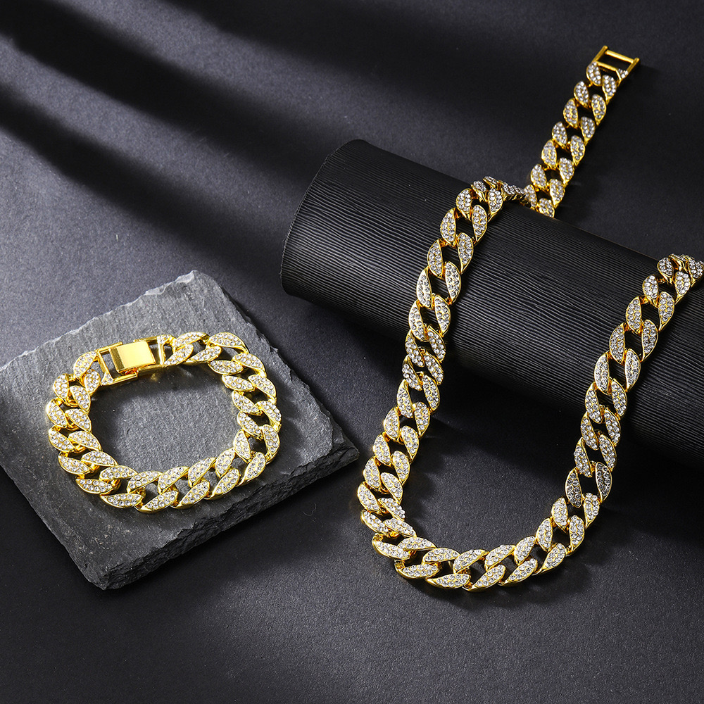Rap Accessories HIPHOP Full Diamond Cuban Diamond Gold Necklace Hip Ha Trinket