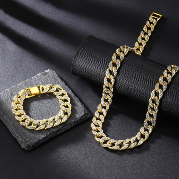 Rap Accessories HIPHOP Full Diamond Cuban Diamond Gold Necklace Hip Ha Trinket