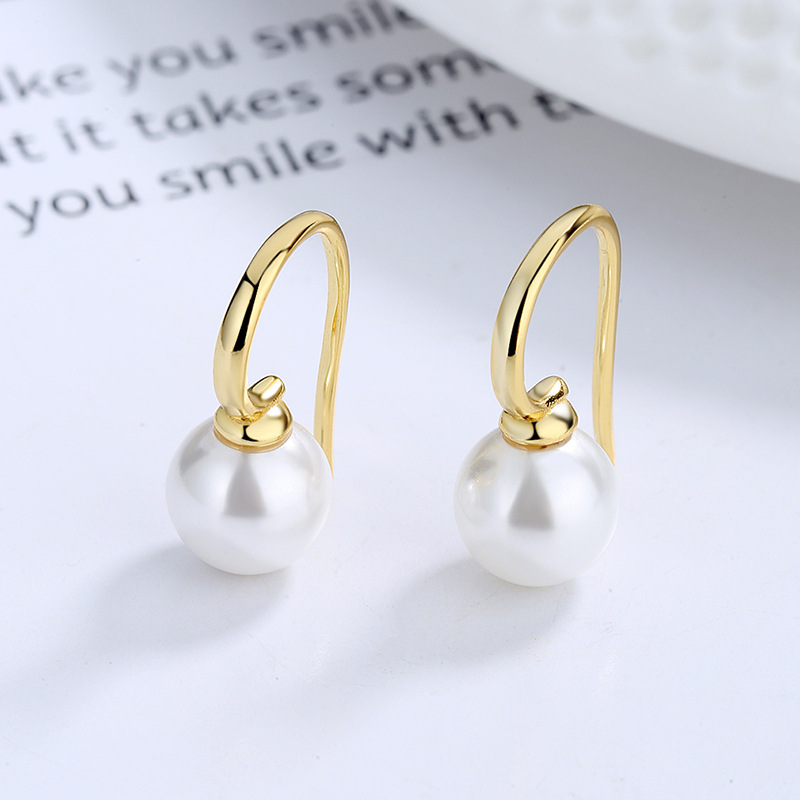 Simple fashion long round pearl earrings for women S925 pure silver zircon earrings