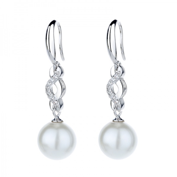 Simple fashion long round pearl earrings for women S925 pure silver zircon earrings