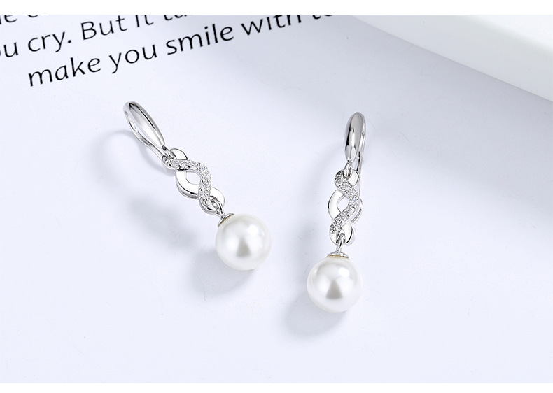 Simple fashion long round pearl earrings for women S925 pure silver zircon earrings