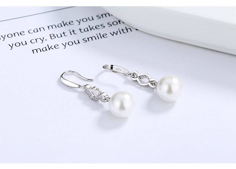 Simple fashion long round pearl earrings for women S925 pure silver zircon earrings