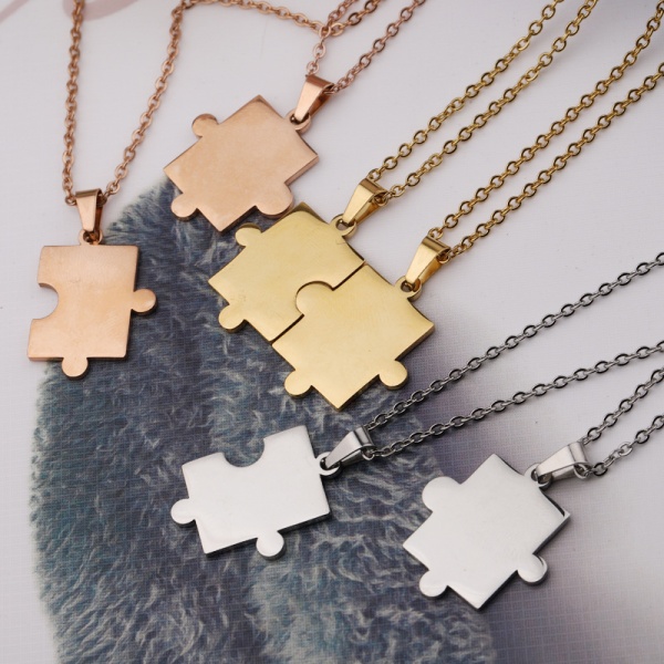 Couples simple fashion geometric puzzle necklace combination Qixi Valentine