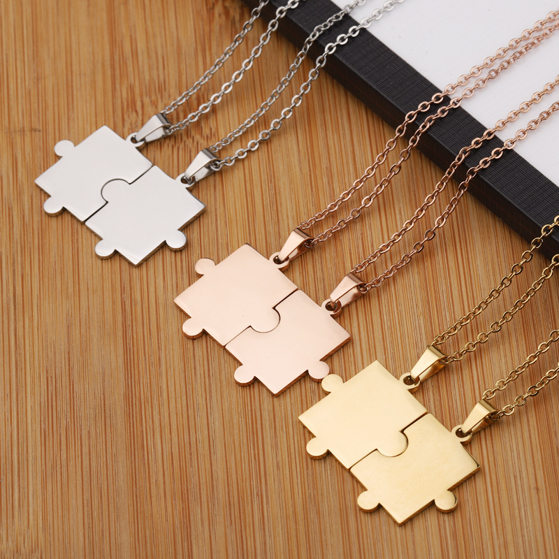 Couples simple fashion geometric puzzle necklace combination Qixi Valentine's Day necklace set