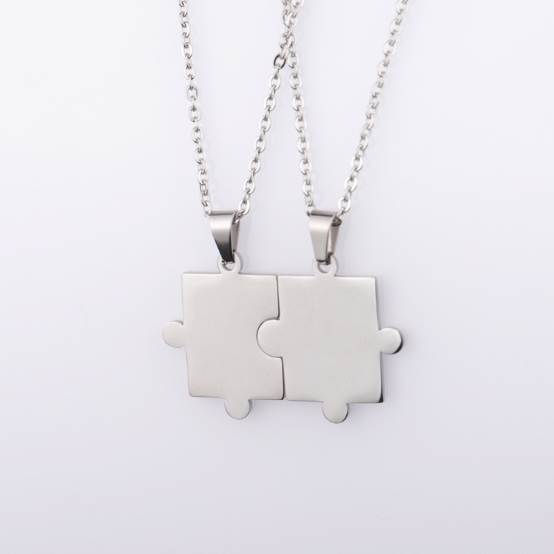 Couples simple fashion geometric puzzle necklace combination Qixi Valentine's Day necklace set