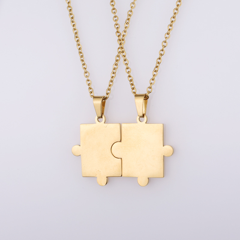 Couples simple fashion geometric puzzle necklace combination Qixi Valentine's Day necklace set