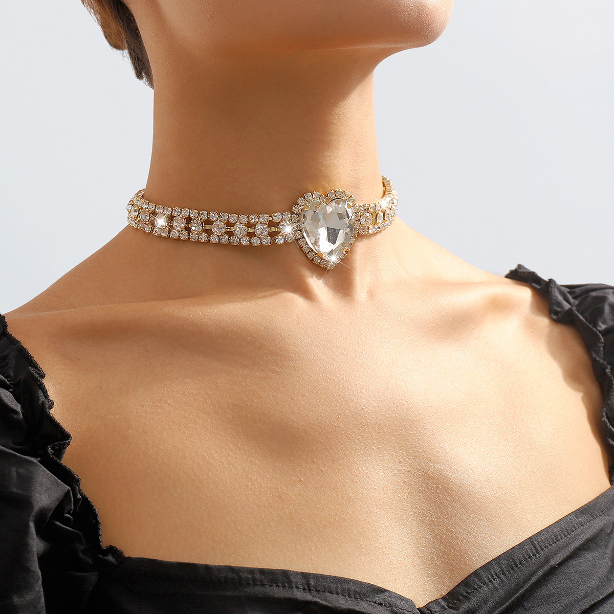 Baroque light luxe chain full of diamond elegant choker Romantic sweet love dinner necklace Choker