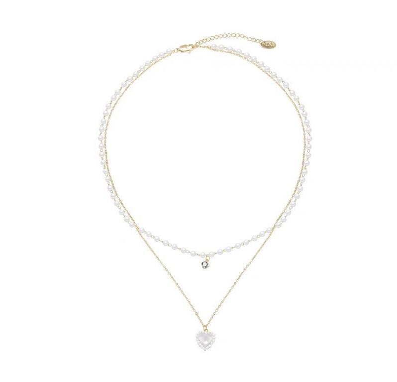 Double love pearl necklace female clavicle chain Light luxury niche high-grade pearl choker ins wind beaded necklace