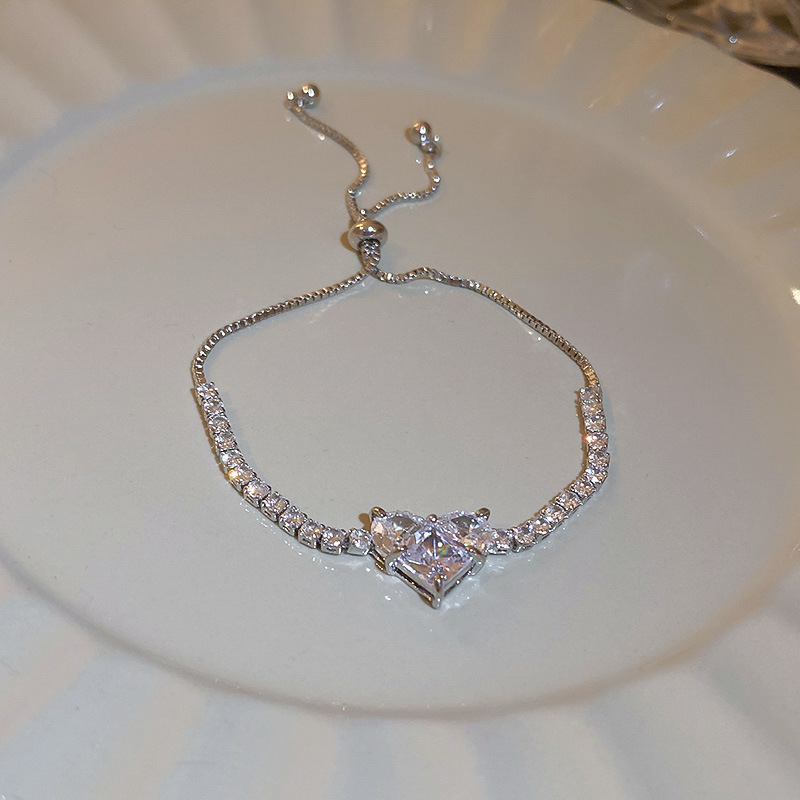 Light luxe zircon love adjustable bracelet Fashion heart-shaped crystal bracelet spring commuter boudoir hand jewelry