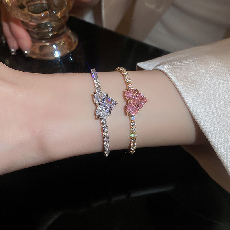 Light luxe zircon love adjustable bracelet Fashion heart-shaped crystal bracelet spring commuter boudoir hand jewelry