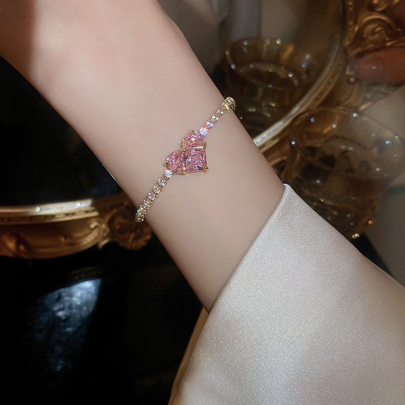 Light luxe zircon love adjustable bracelet Fashion heart-shaped crystal bracelet spring commuter boudoir hand jewelry
