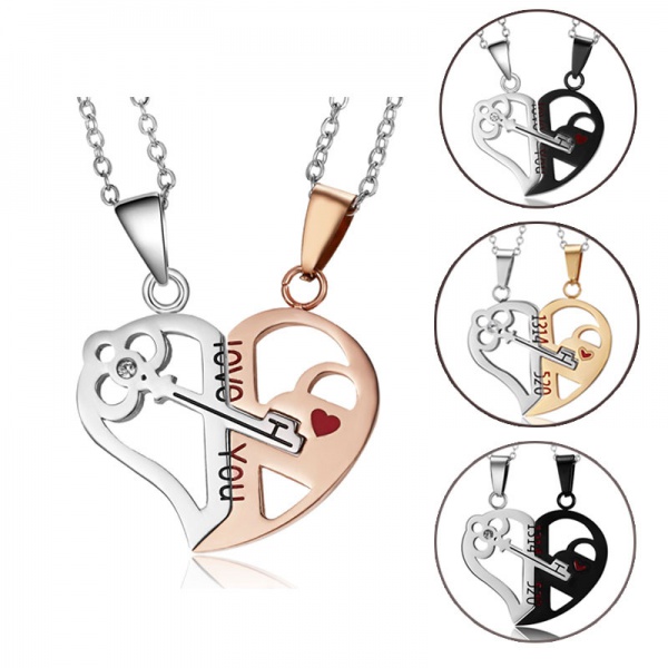 Stainless steel 520 necklace Key pair of jigsaw heart couple necklace Valentine