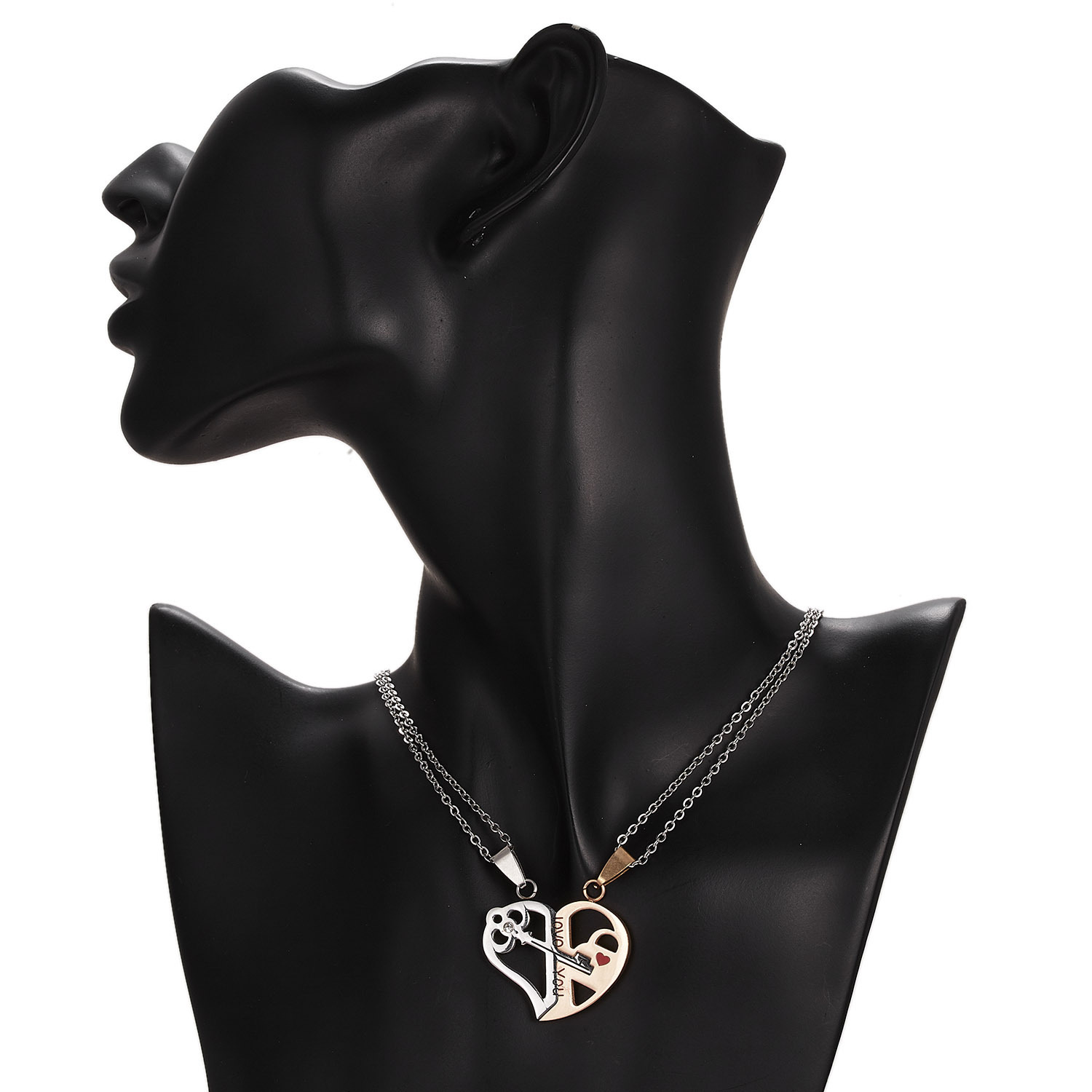 Stainless steel 520 necklace Key pair of jigsaw heart couple necklace Valentine's Day gift
