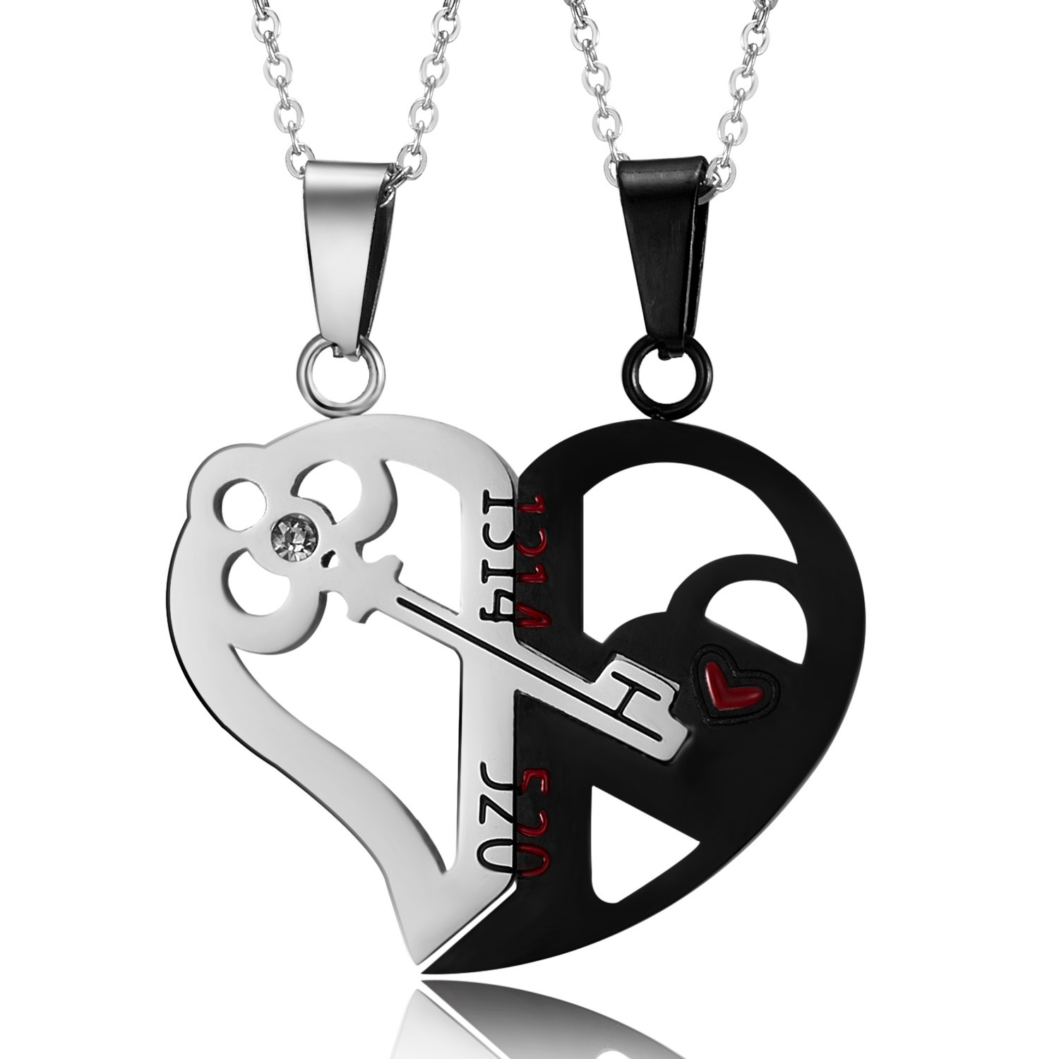 Stainless steel 520 necklace Key pair of jigsaw heart couple necklace Valentine's Day gift
