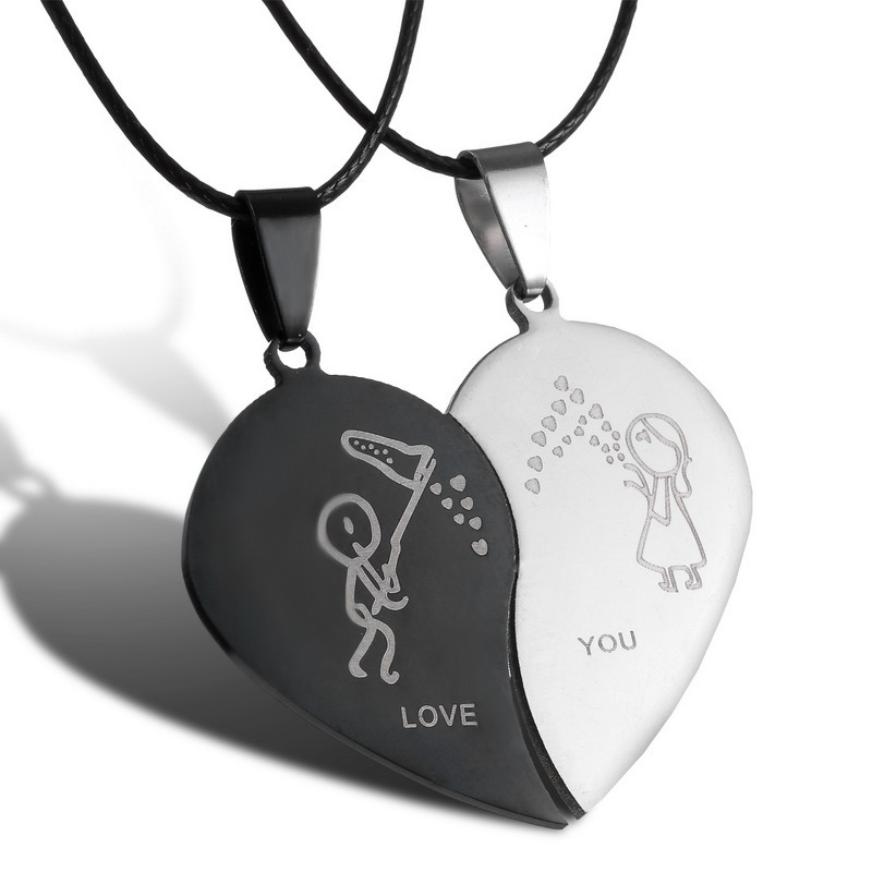 Stainless steel 520 necklace Key pair of jigsaw heart couple necklace Valentine's Day gift