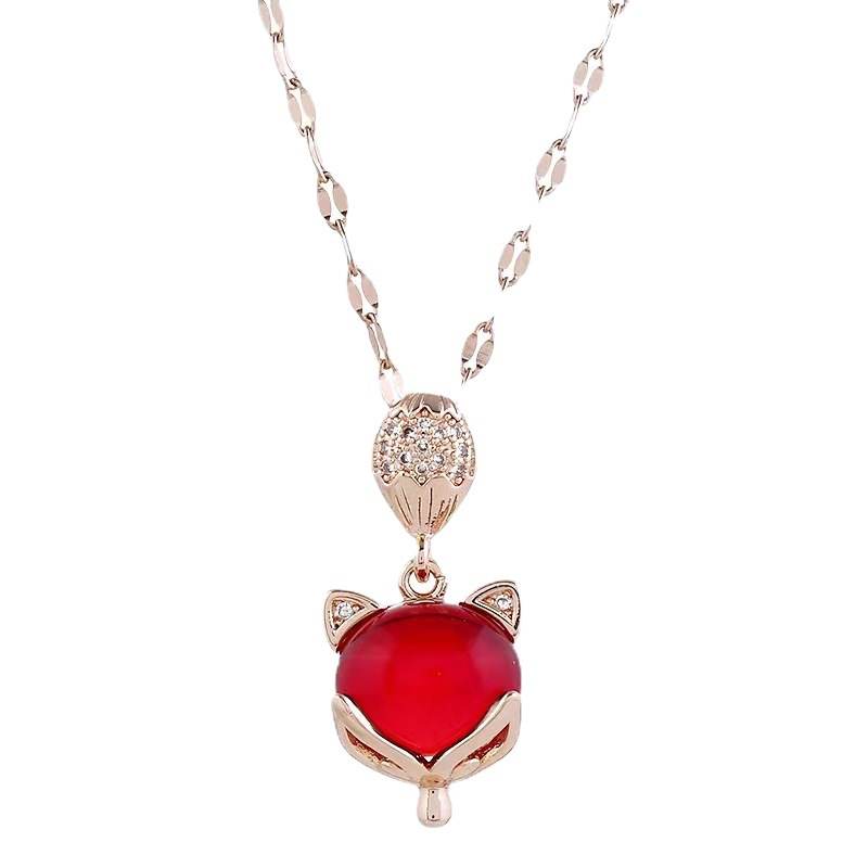Titanium steel vintage red fox necklace fashion temperament female Valentine's Day gift does not fade necklace
