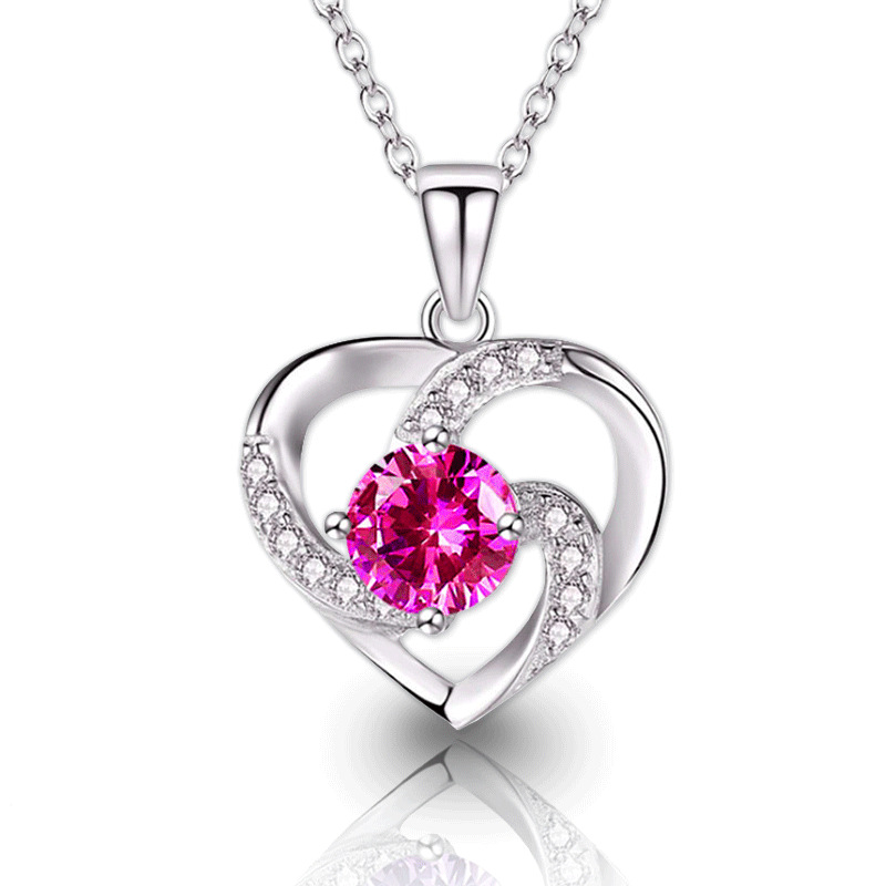 Women's clavicle chain Love shaped pendant plated 925 silver diamond necklace headpiece
