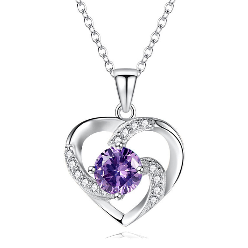 Women's clavicle chain Love shaped pendant plated 925 silver diamond necklace headpiece
