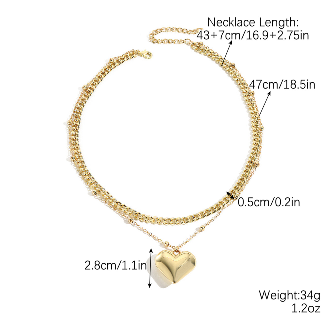 Multilayer necklace European and American heart pendant Valentine's Day necklace jewelry three-dimensional love necklace
