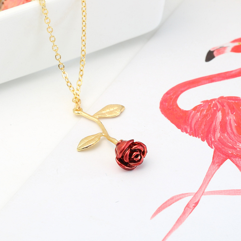 Creative drop red rose pendant necklace for girlfriend Valentine's Day gift