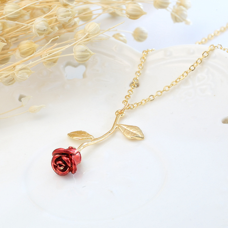 Creative drop red rose pendant necklace for girlfriend Valentine's Day gift