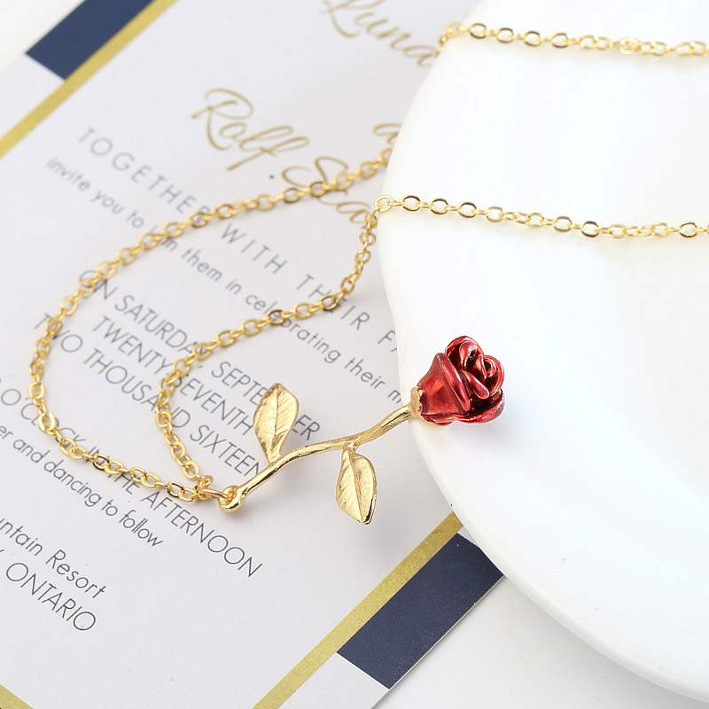 Creative drop red rose pendant necklace for girlfriend Valentine's Day gift
