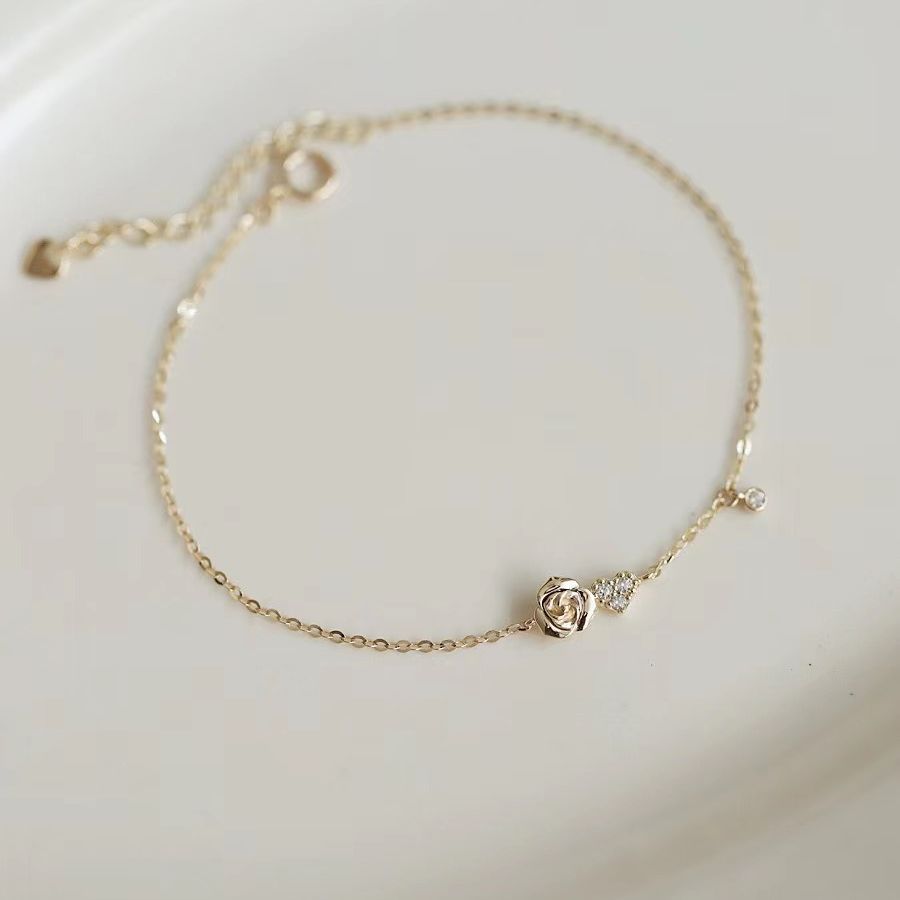 Vintage silver plated 14K gold bracelet love small flash diamond hand decoration girlfriend Qixi gift