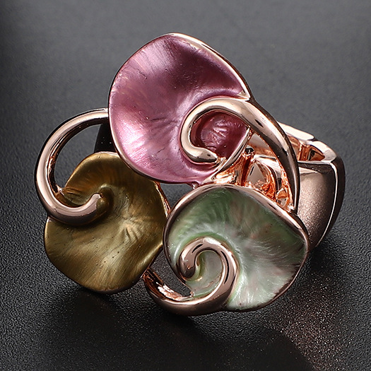 Colorful petal splicing alloy ring Hand drop oil fashion elastic adjustment flower ring for women