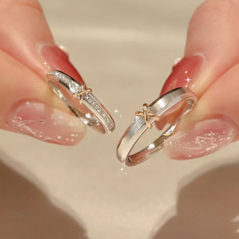 Pure white copper star color electroplated couple ring a pair of male and female ring girlfriend Valentine's Day birthday gift